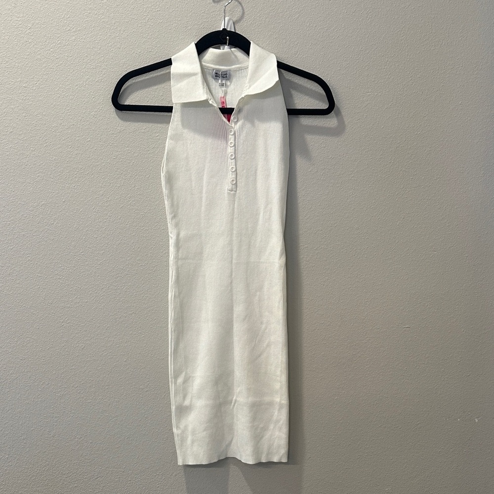 Beginning Boutique White Ribbed Sleeveless Mini Dress